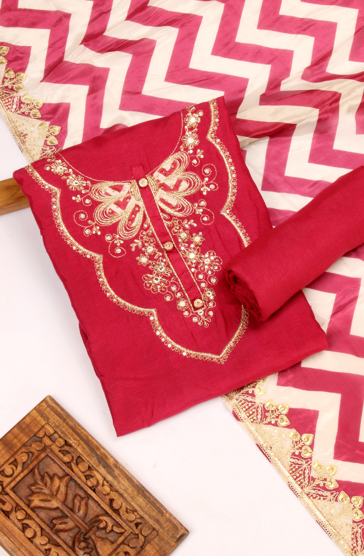 Wine Beautiful Silk Unstitched Salwar Kameez - 822-1317