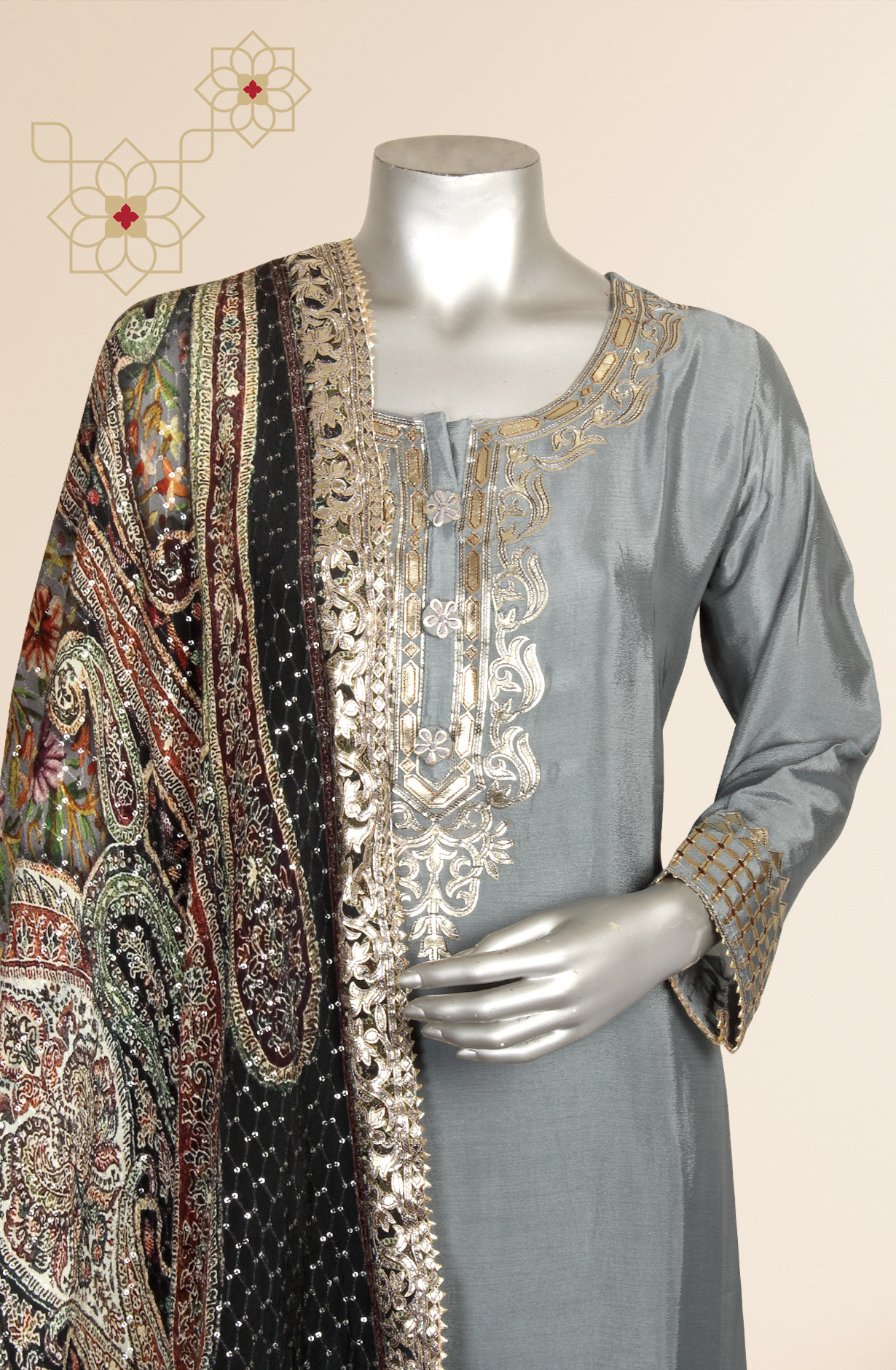 Grey Designer Partywear Chinon Ready-to-Wear Sharara Suit - 822-8331A