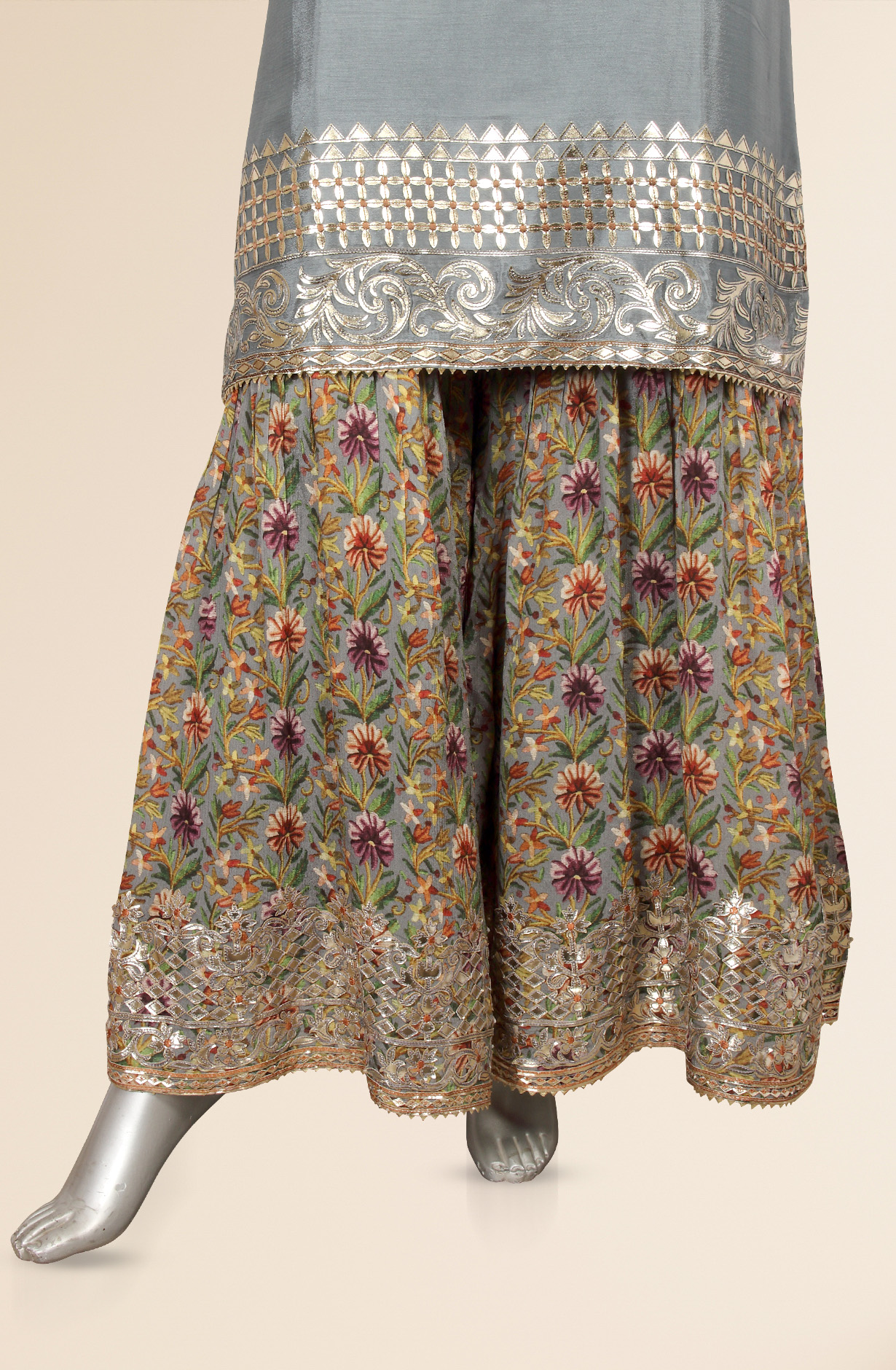 Grey Designer Partywear Chinon Ready-to-Wear Sharara Suit - 822-8331A