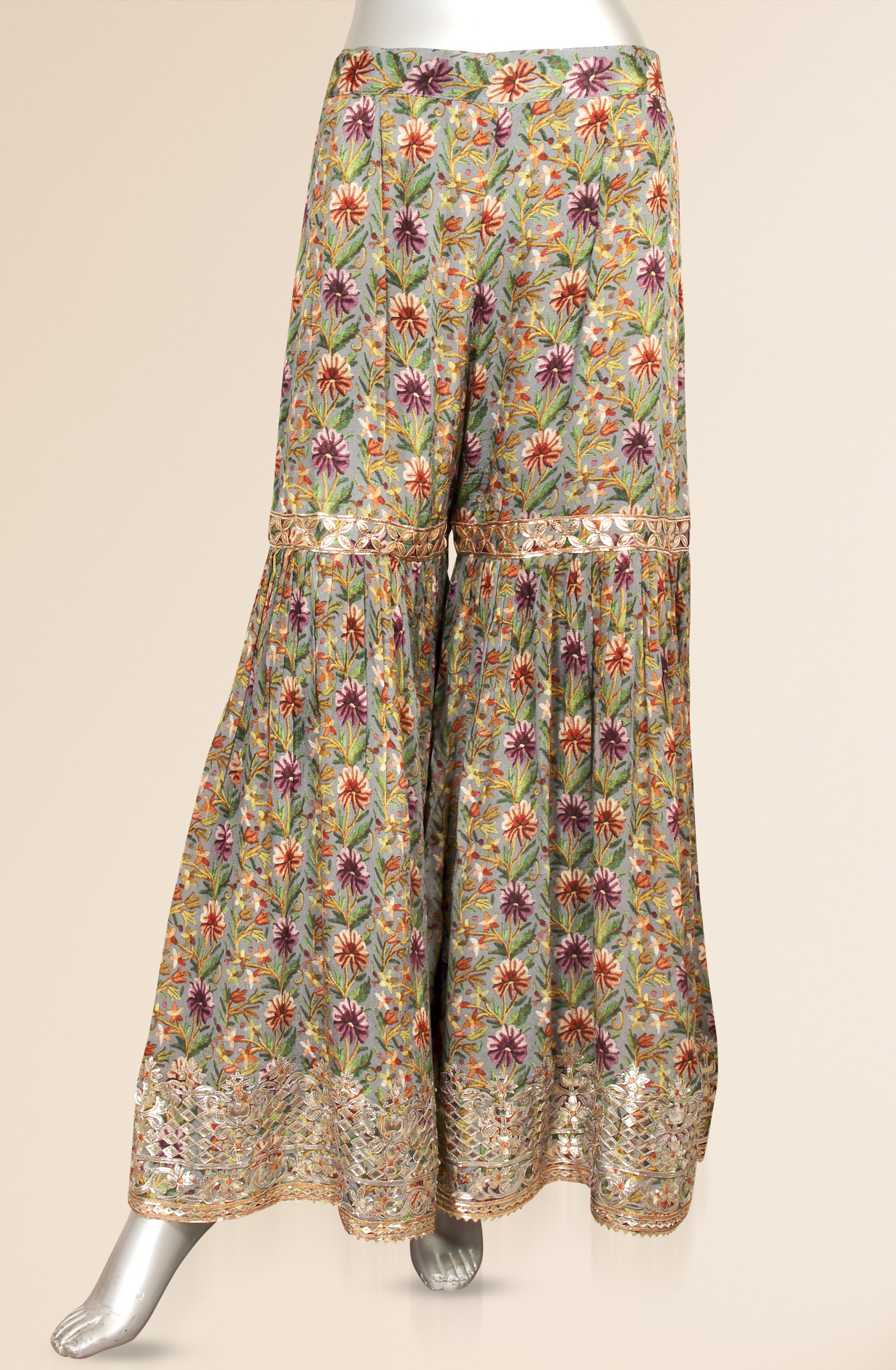 Grey Designer Partywear Chinon Ready-to-Wear Sharara Suit - 822-8331A