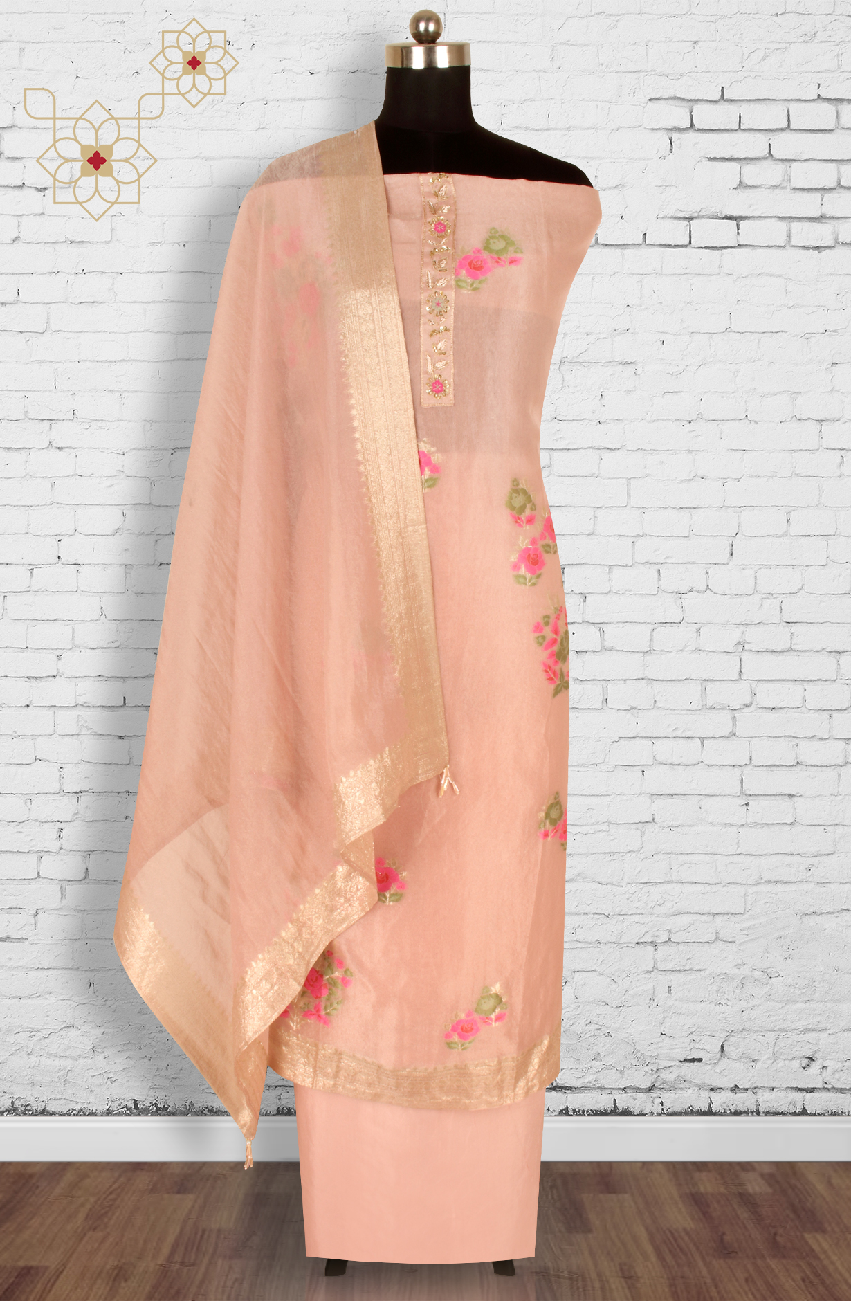 Pink Beautiful Tissue Silk Unstitched Partywear Salwar Kameez - 822-9941