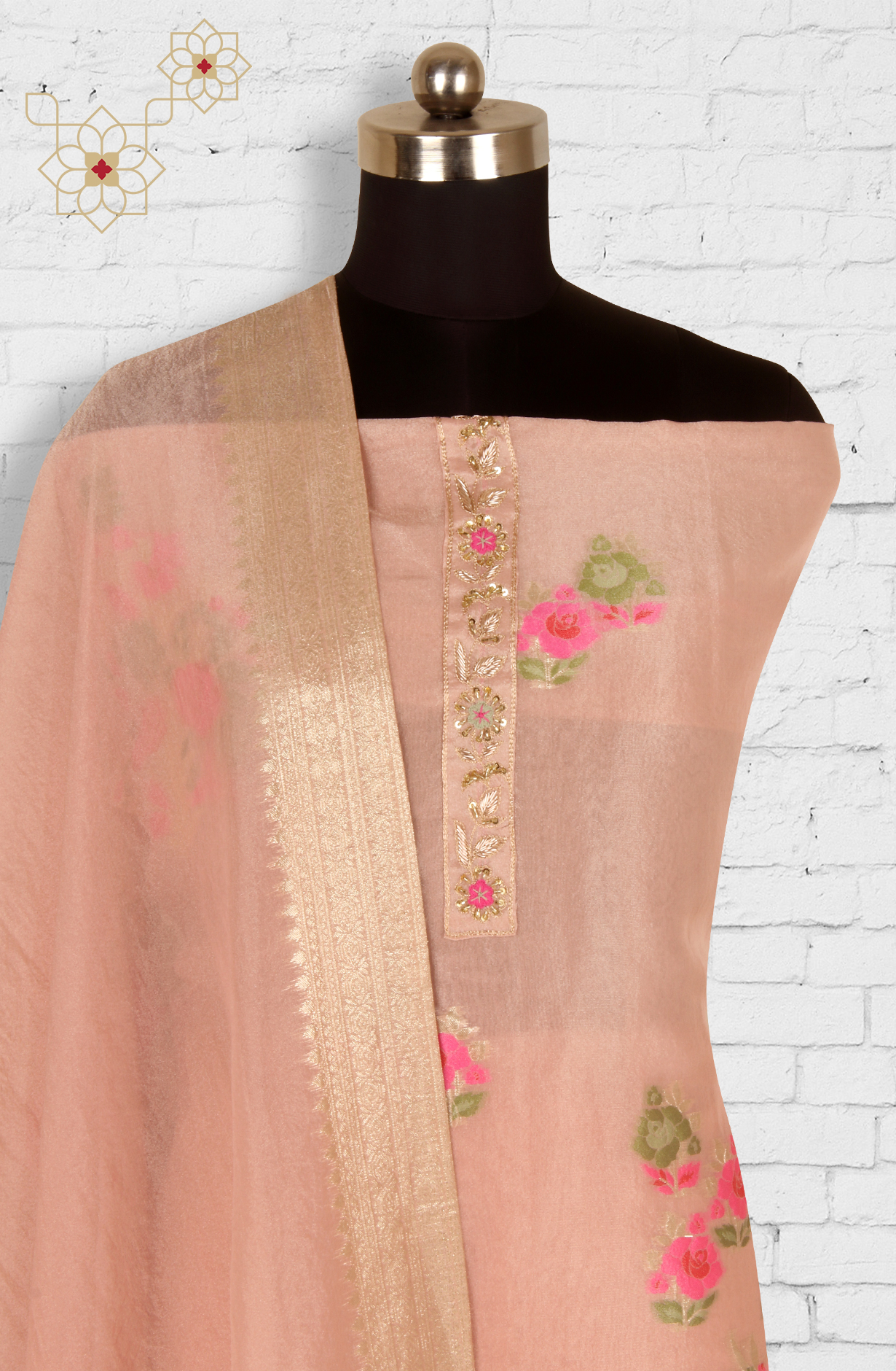 Pink Beautiful Tissue Silk Unstitched Partywear Salwar Kameez - 822-9941