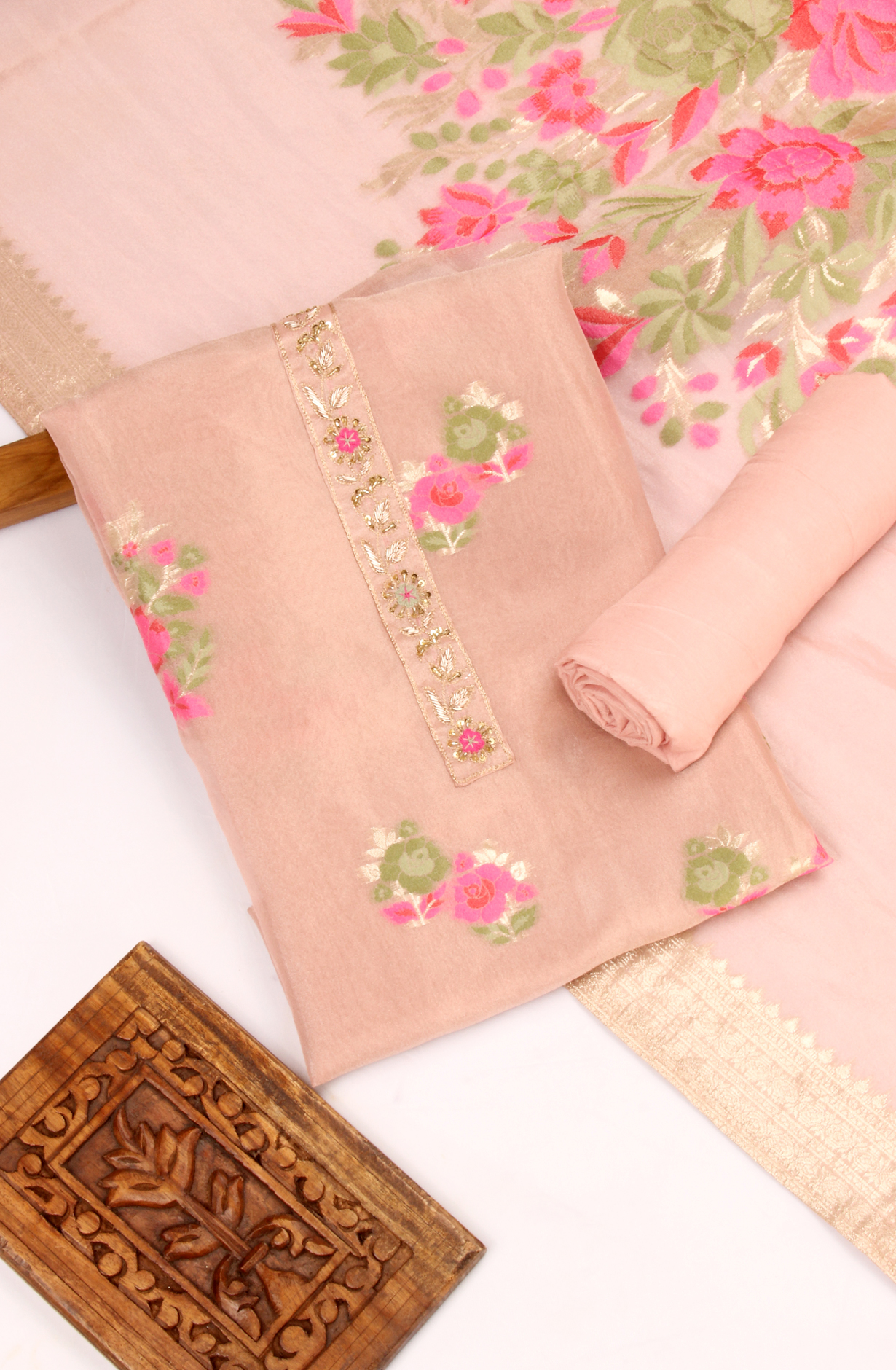 Pink Beautiful Tissue Silk Unstitched Partywear Salwar Kameez - 822-9941