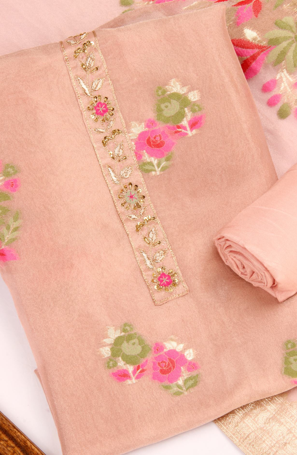 Pink Beautiful Tissue Silk Unstitched Partywear Salwar Kameez - 822-9941