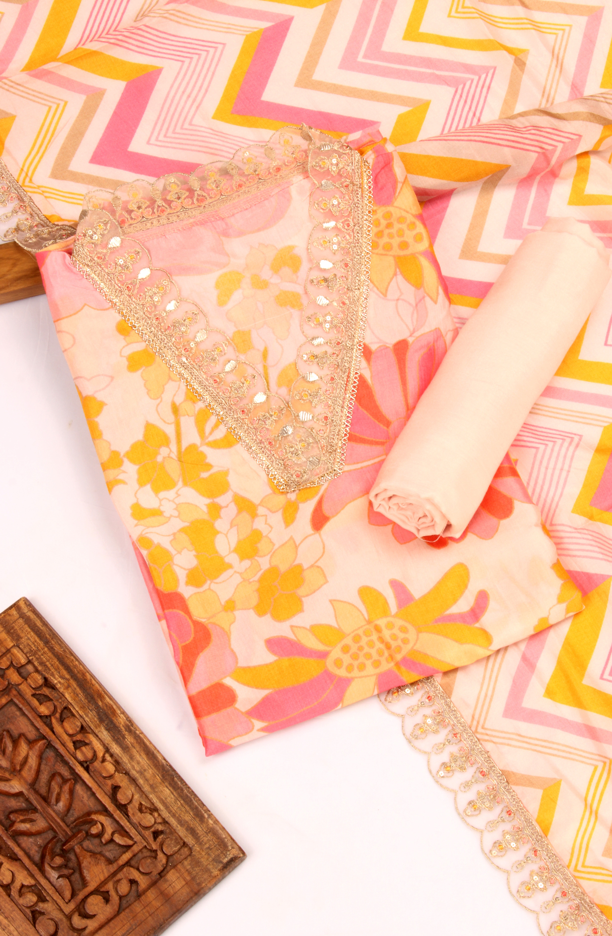 Pink Beautiful Silk Unstitched Partywear Salwar Kameez - 822-9972