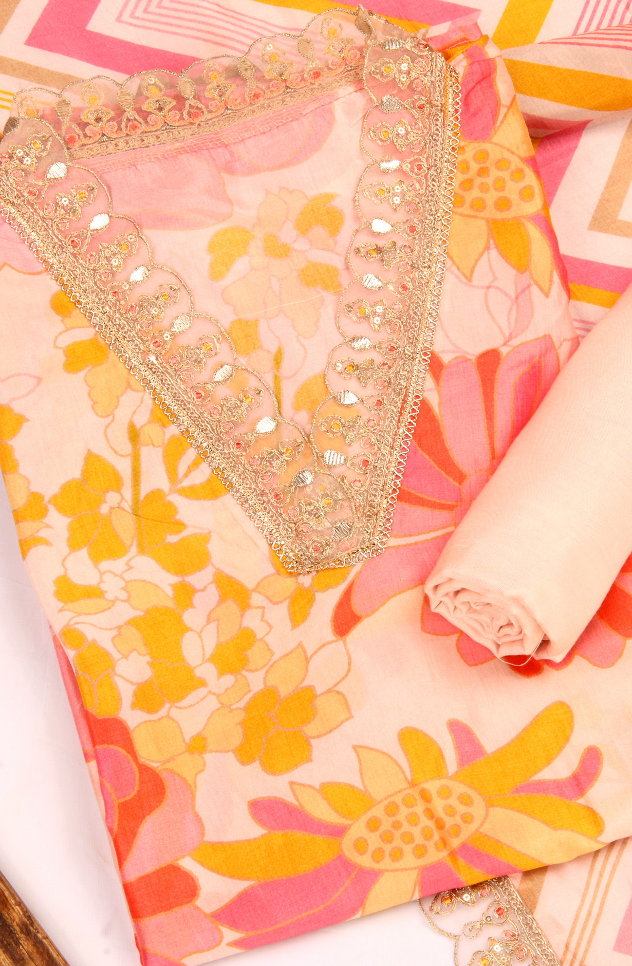 Pink Beautiful Silk Unstitched Partywear Salwar Kameez - 822-9972