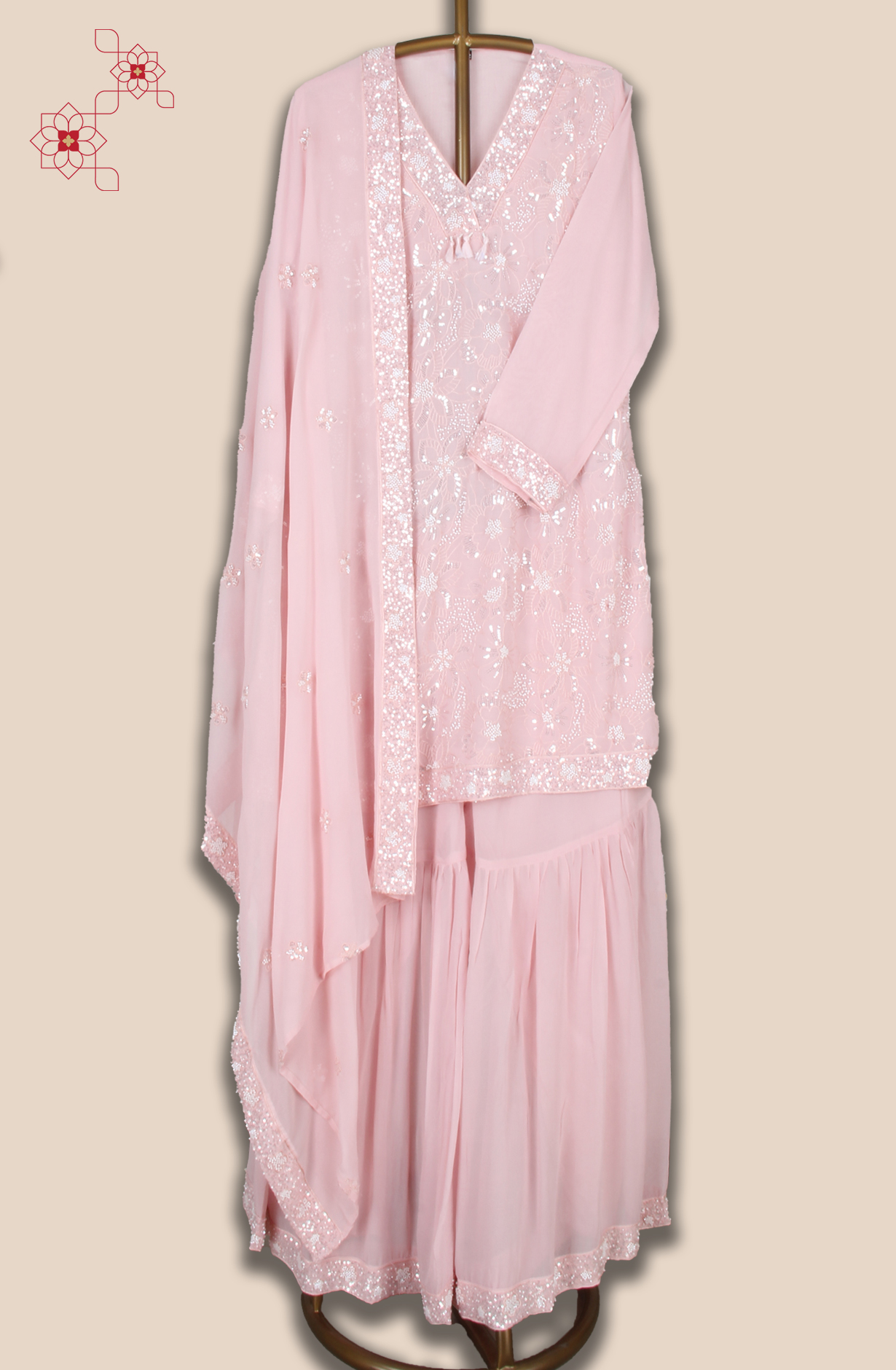 Designer Peach Ready-to-Wear Georgette Salwar Kameez Dupatta - 822-MR1889