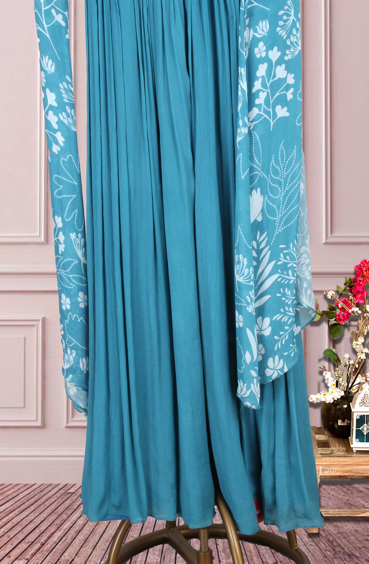 Firozi Chinon Cutdana and Sequins Work Floor Length Gown - 822-MT1034