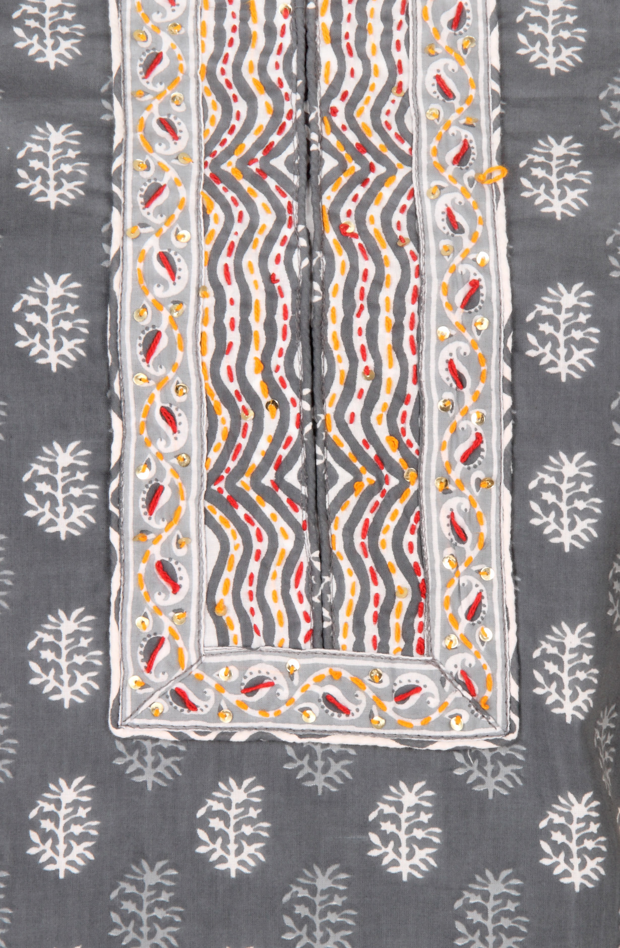 Grey Cotton Printed Salwar Kameez with Dupatta - PFSCOT1213-5A