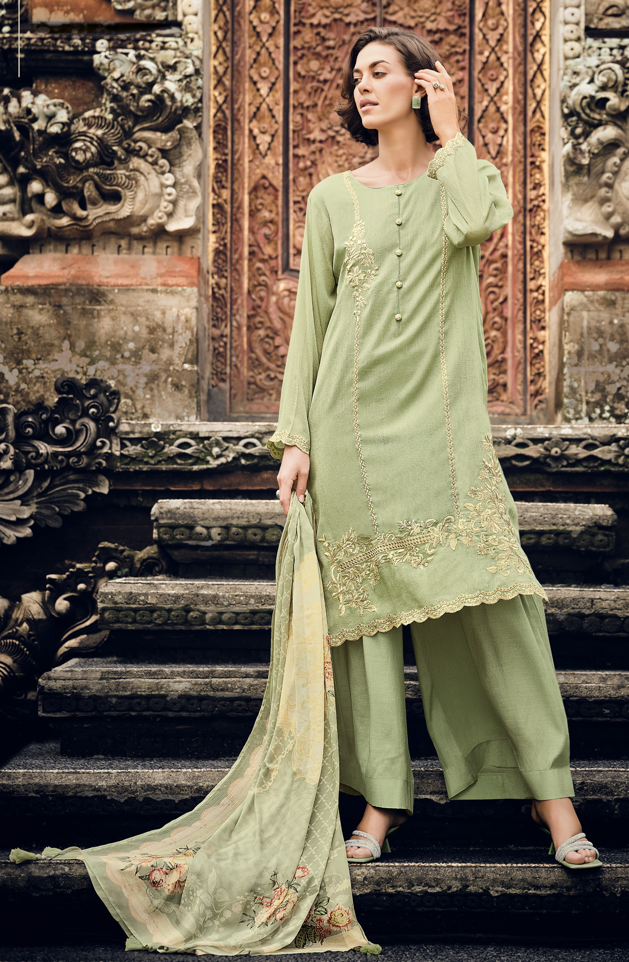 Sea Green Beautiful Georgette Embroidered Suit with Chiffon Dupatta - RAMY05
