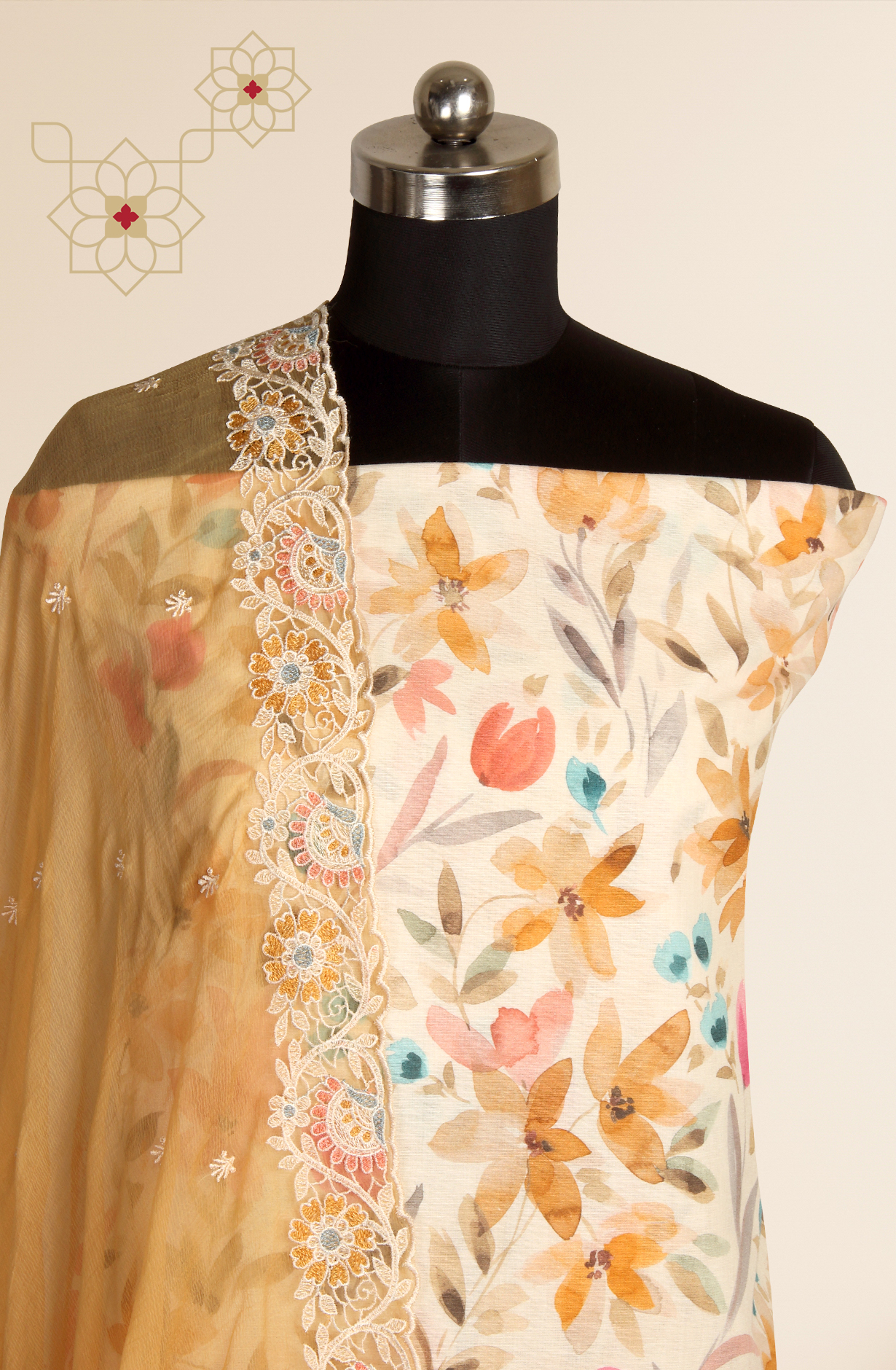 Multi-coloured Modal Digital Printed Suit with Chiffon Dupatta - 838-117