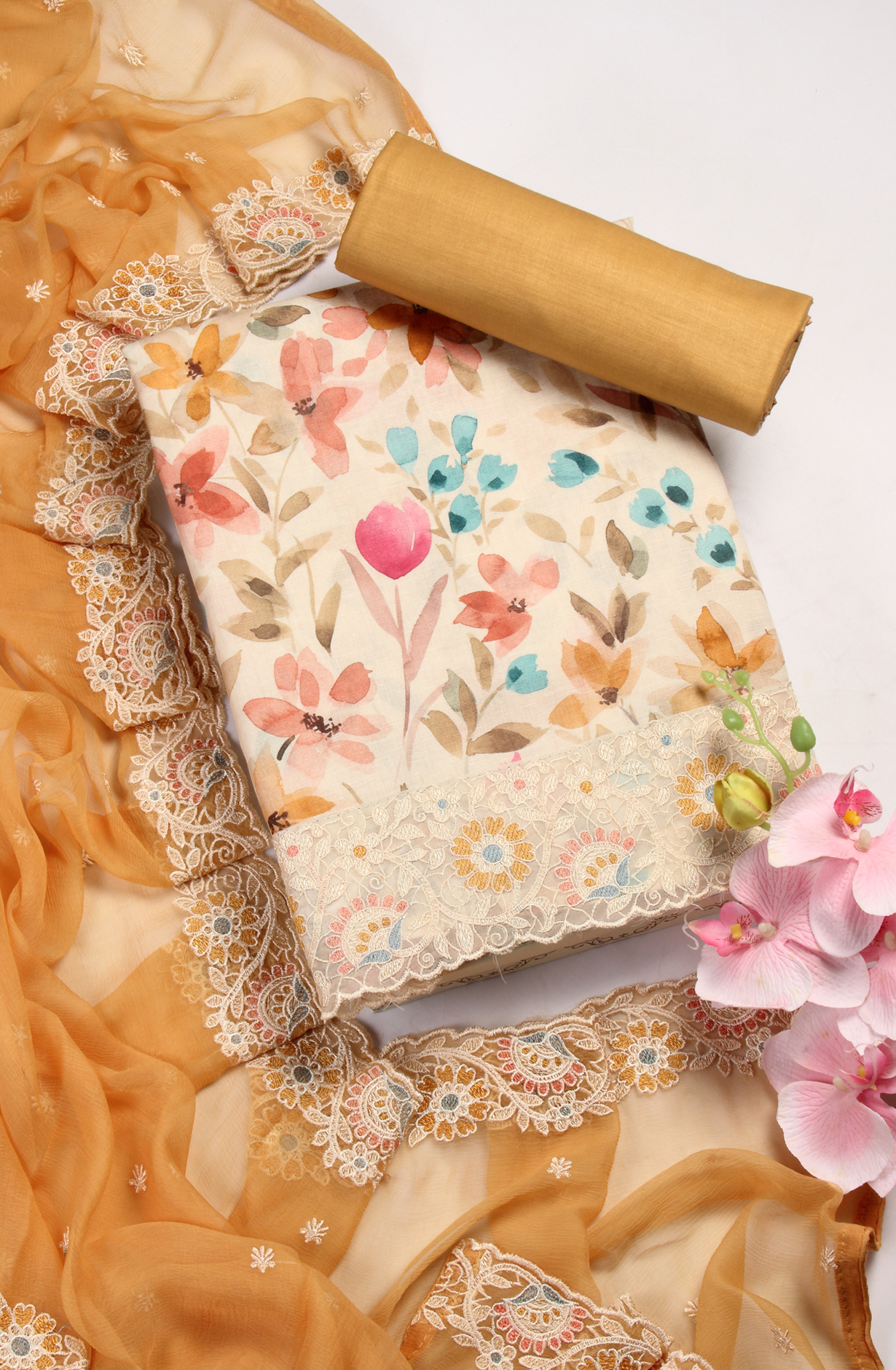 Multi-coloured Modal Digital Printed Suit with Chiffon Dupatta - 838-117