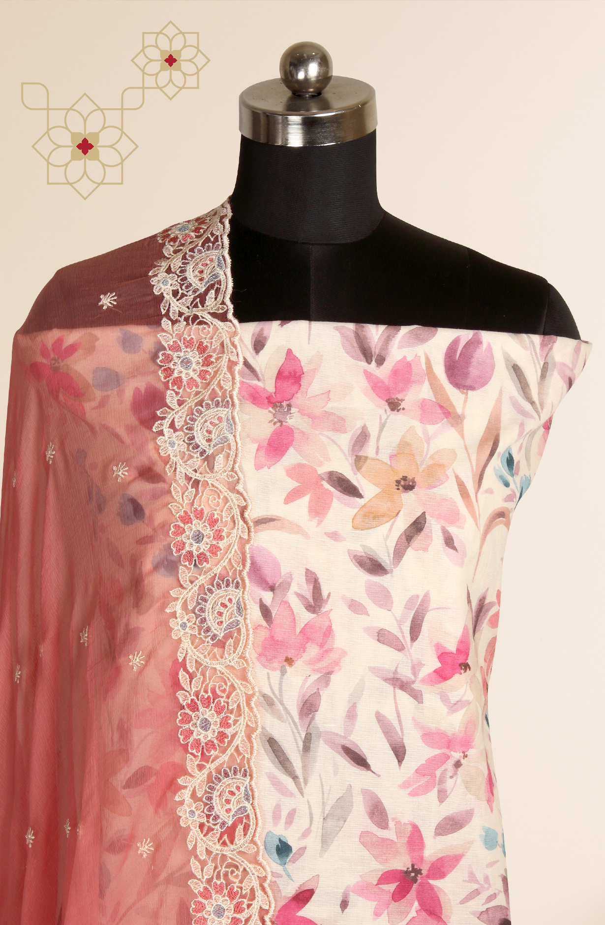 Multi-coloured Modal Digital Printed Suit with Chiffon Dupatta - 838-117A
