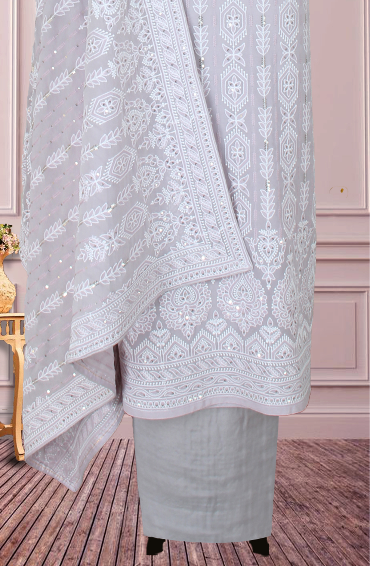 Lavender Georgette Beautiful Chikankari Embroidery Unstitched Suit - 838-1220