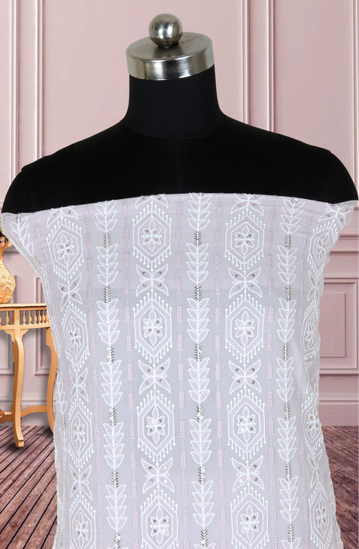 Lavender Georgette Beautiful Chikankari Embroidery Unstitched Suit - 838-1220