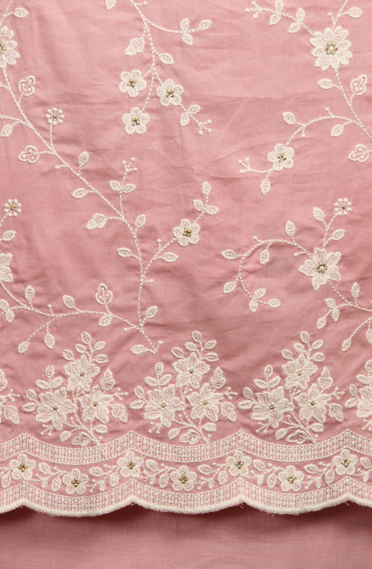 Pink Cotton Unstitched Embroidered Suit with Chiffon Dupatta - 838-130