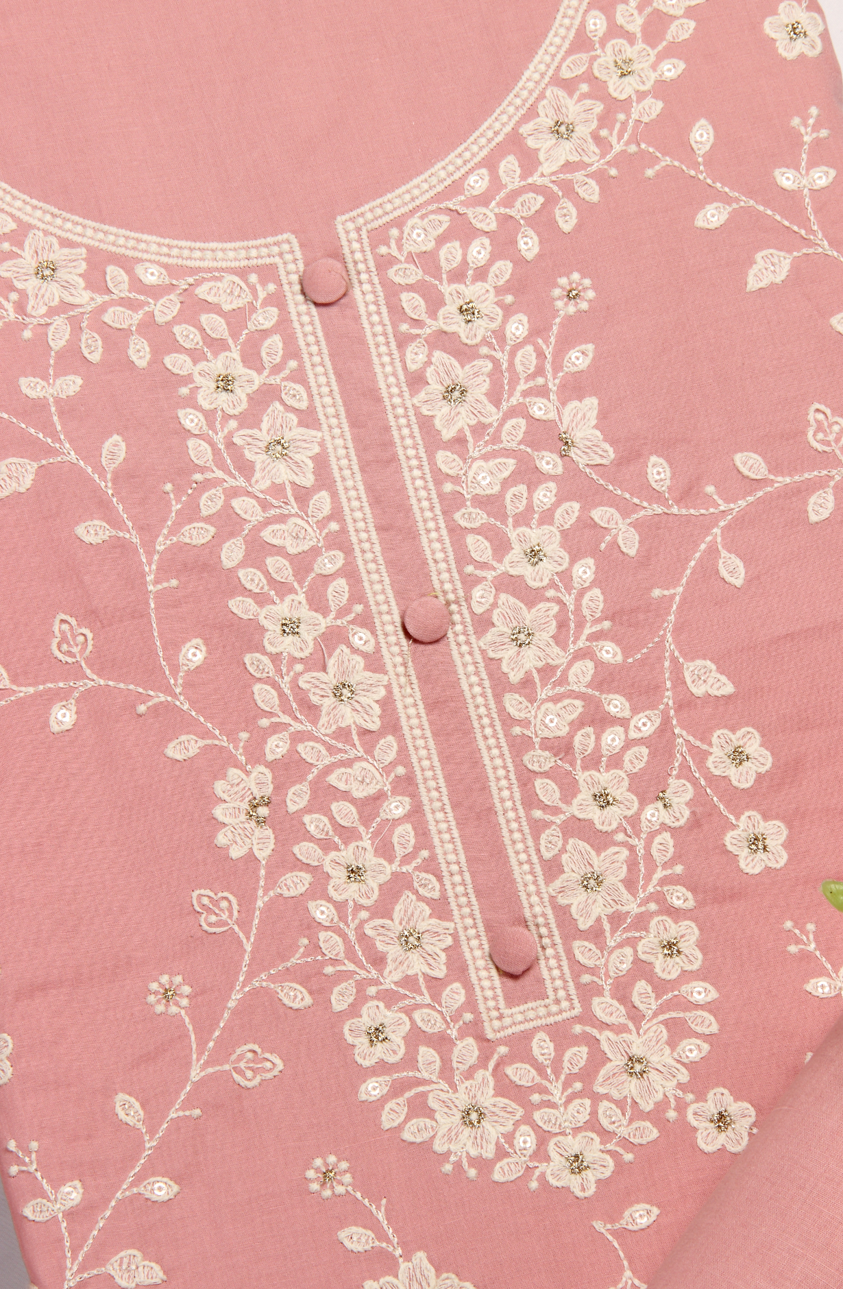 Pink Cotton Unstitched Embroidered Suit with Chiffon Dupatta - 838-130