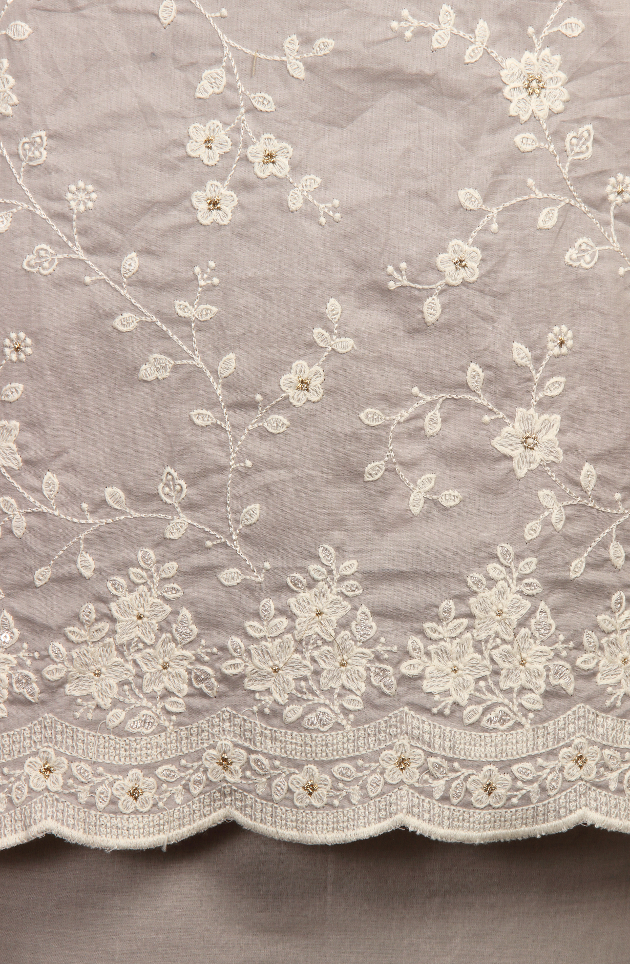 Grey Cotton Unstitched Embroidered Suit with Chiffon Dupatta - 838-130A