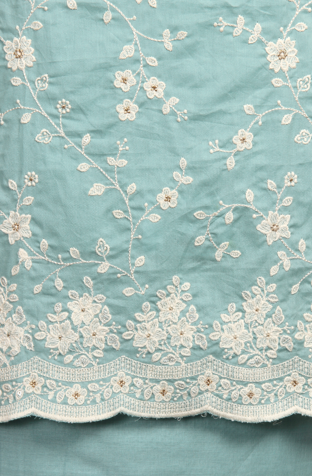 Firozi Cotton Unstitched Embroidered Suit with Chiffon Dupatta - 838-130B