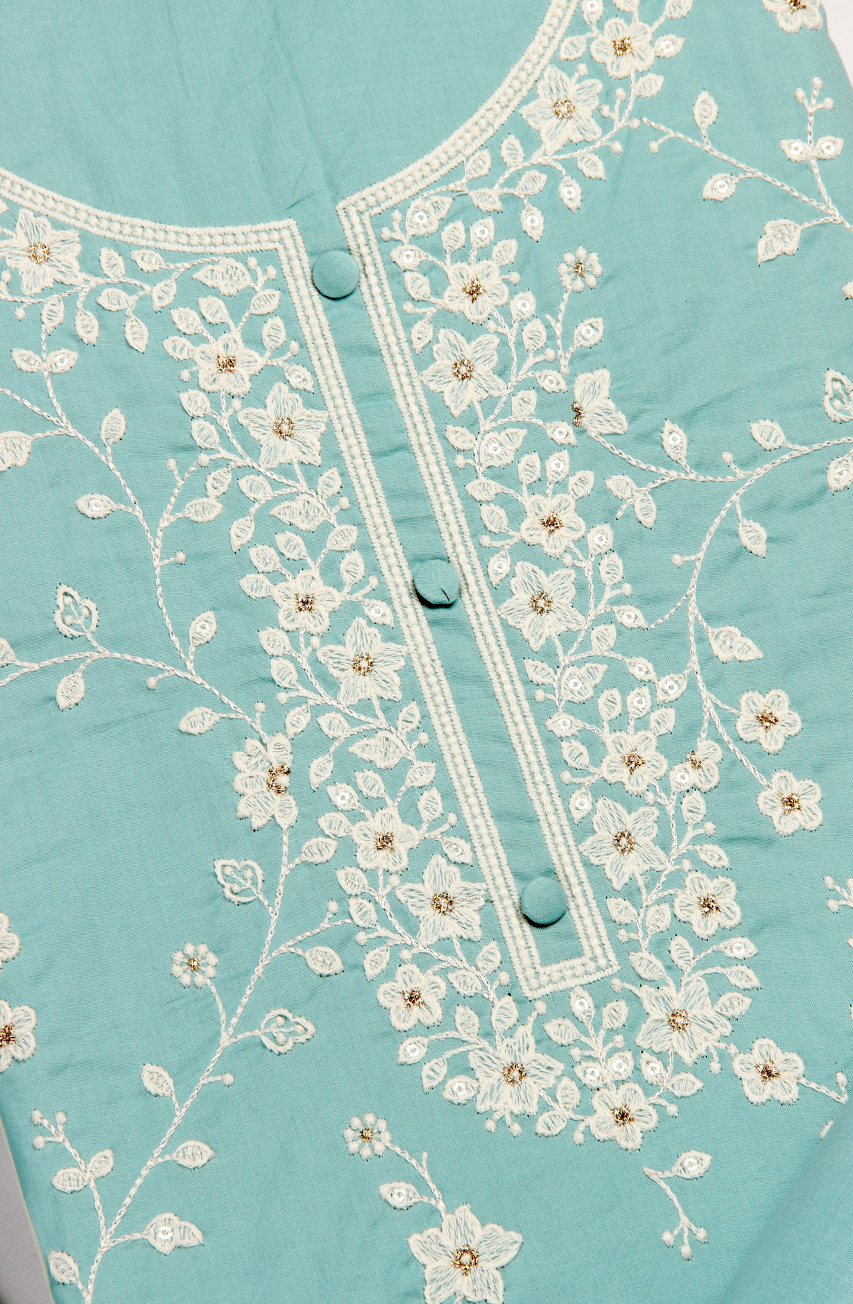 Firozi Cotton Unstitched Embroidered Suit with Chiffon Dupatta - 838-130B