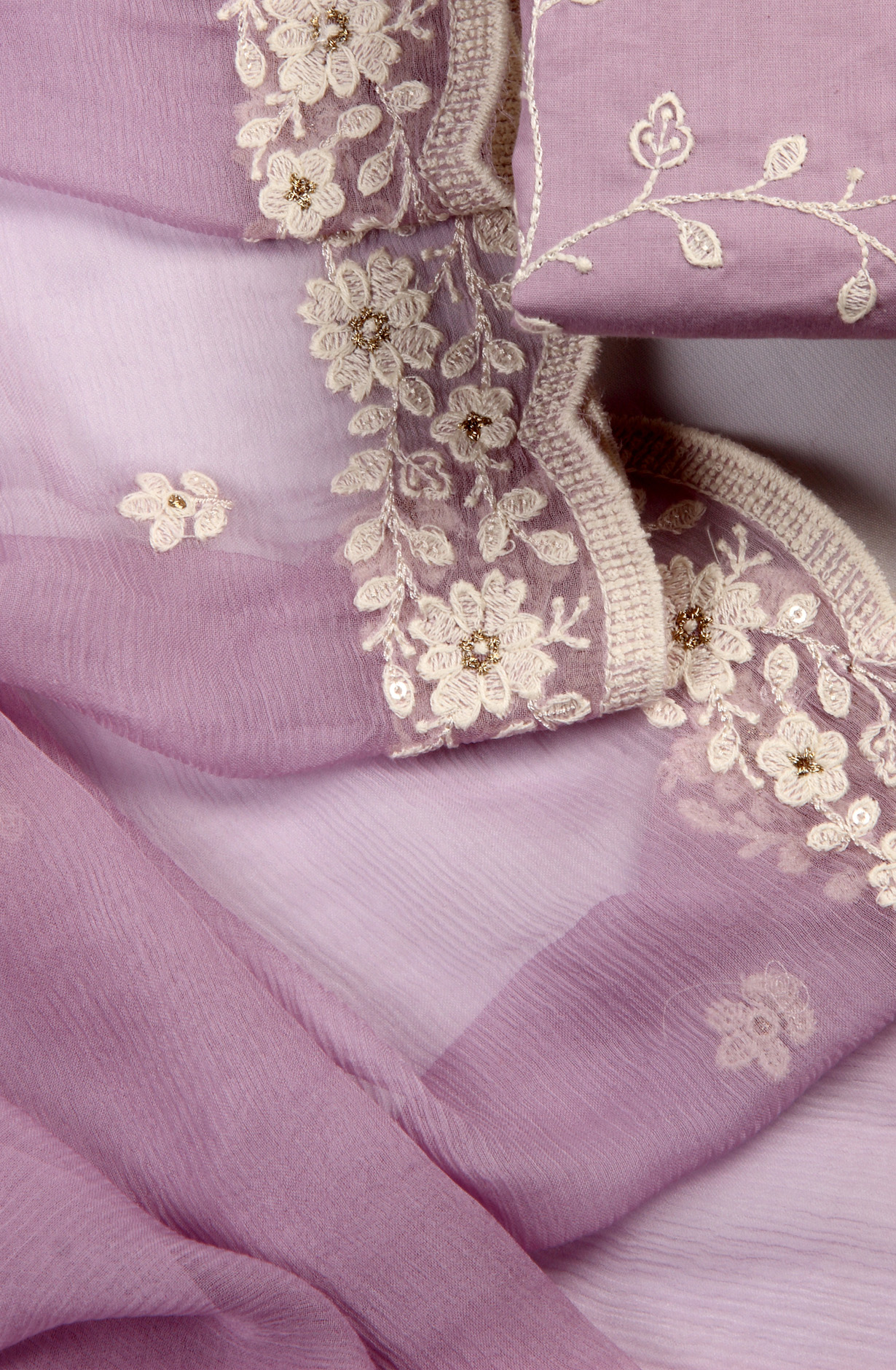 Lilac Cotton Unstitched Embroidered Suit with Chiffon Dupatta - 838-130C