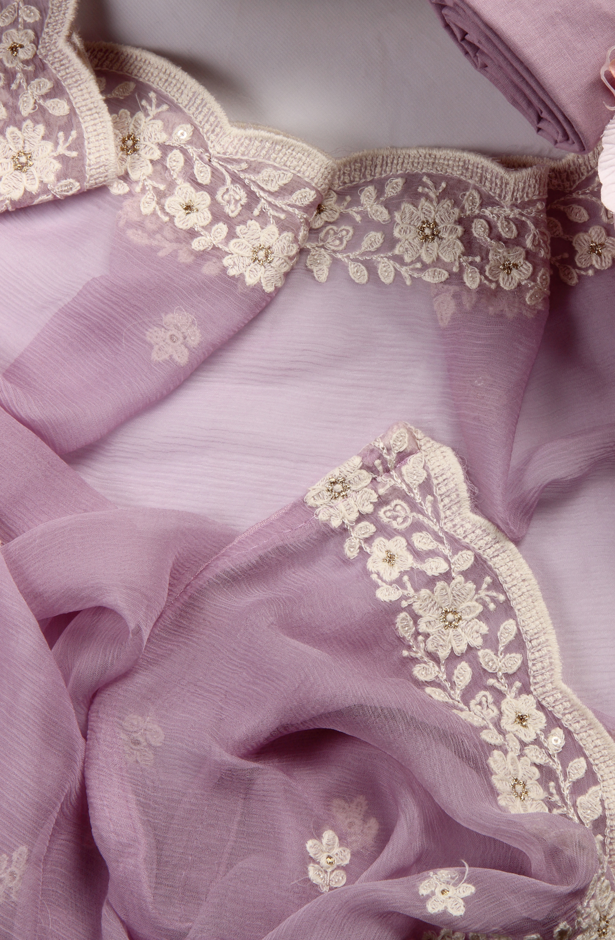 Lilac Cotton Unstitched Embroidered Suit with Chiffon Dupatta - 838-130C
