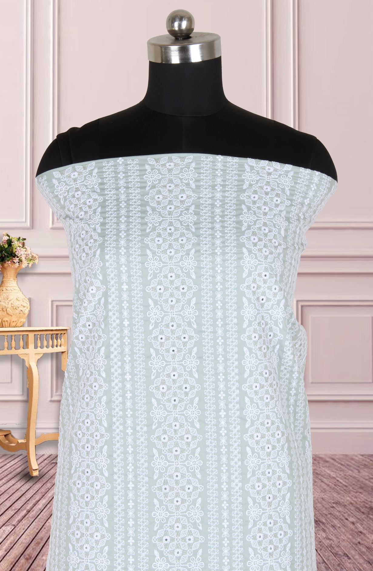 Sea Green Cotton Embroidered Salwar Suit with Trendy Dupatta - 838-1390A