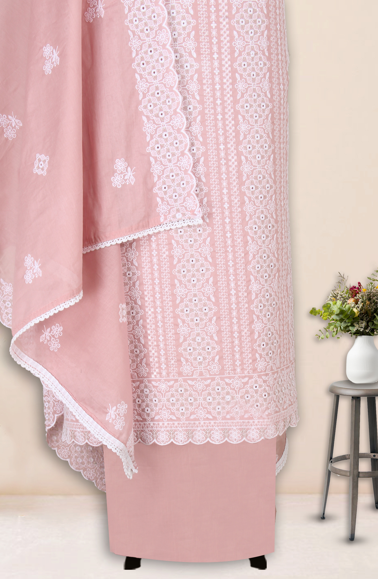 Pink Cotton Embroidered Salwar Kameez with Trendy Dupatta - 838-1390B