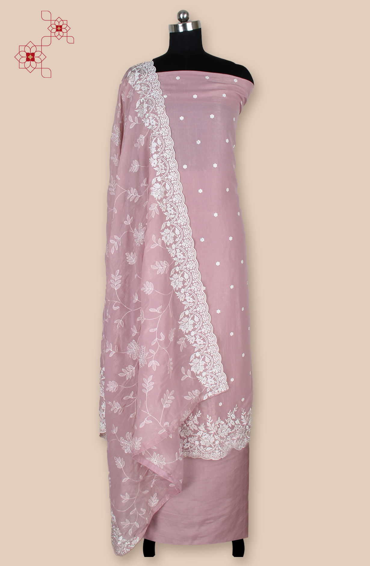 Pink Organza Partywear Embroidered Salwar Kameez with Trendy Dupatta - 838-1696A