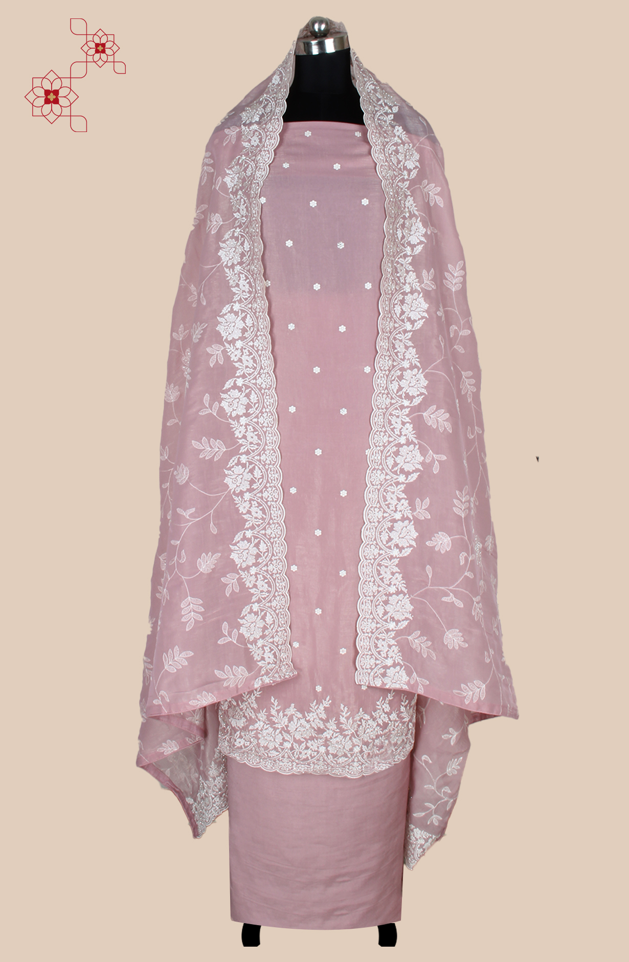 Pink Organza Partywear Embroidered Salwar Kameez with Trendy Dupatta - 838-1696A