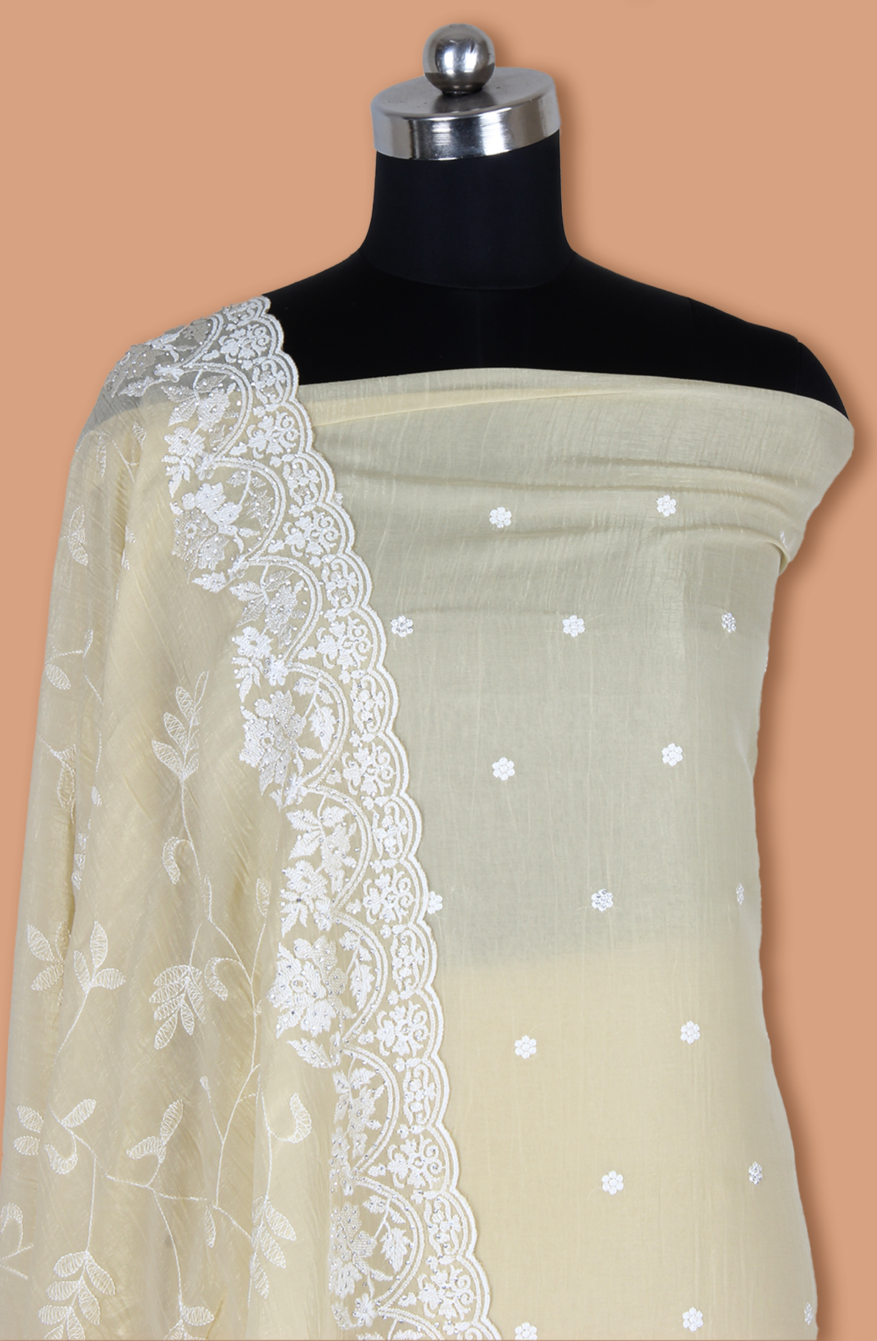 Beige Organza Partywear Embroidered Salwar Kameez with Trendy Dupatta - 838-1696C