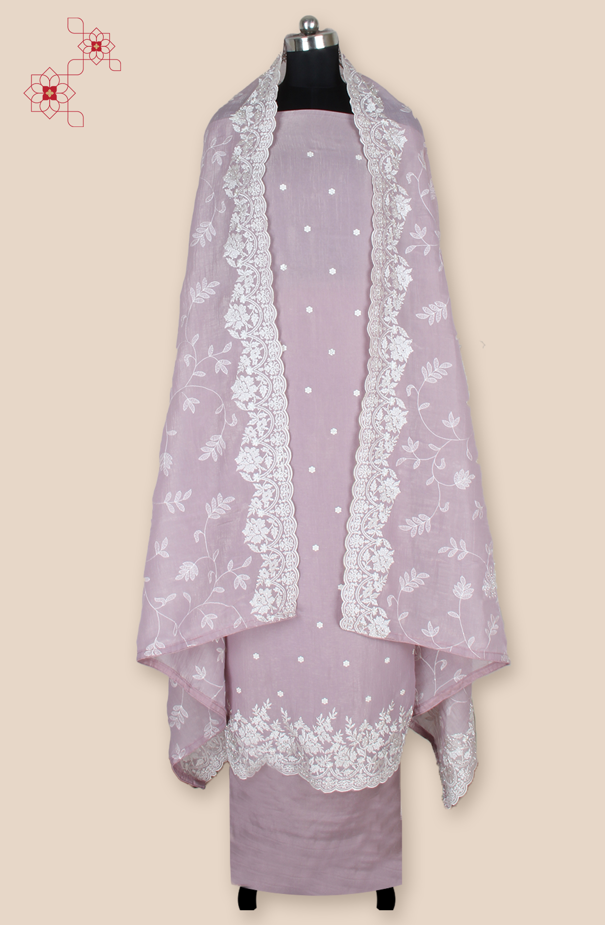 Purple Organza Partywear Embroidered Salwar Kameez with Trendy Dupatta - 838-1696D