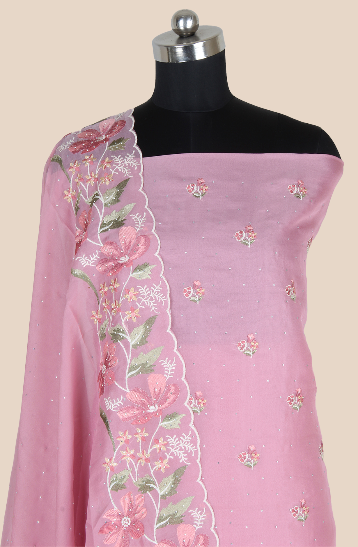Pink Organza Partywear Embroidered Salwar Kameez with Trendy Dupatta - 838-1932A