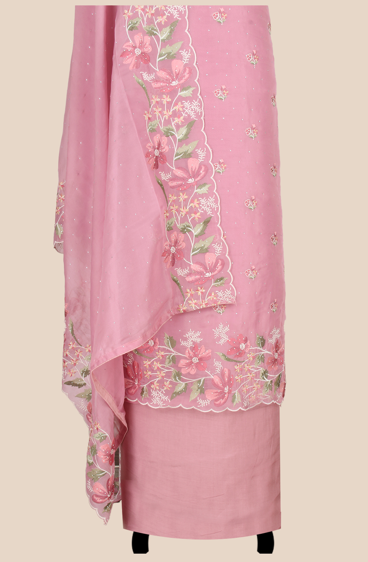 Pink Organza Partywear Embroidered Salwar Kameez with Trendy Dupatta - 838-1932A