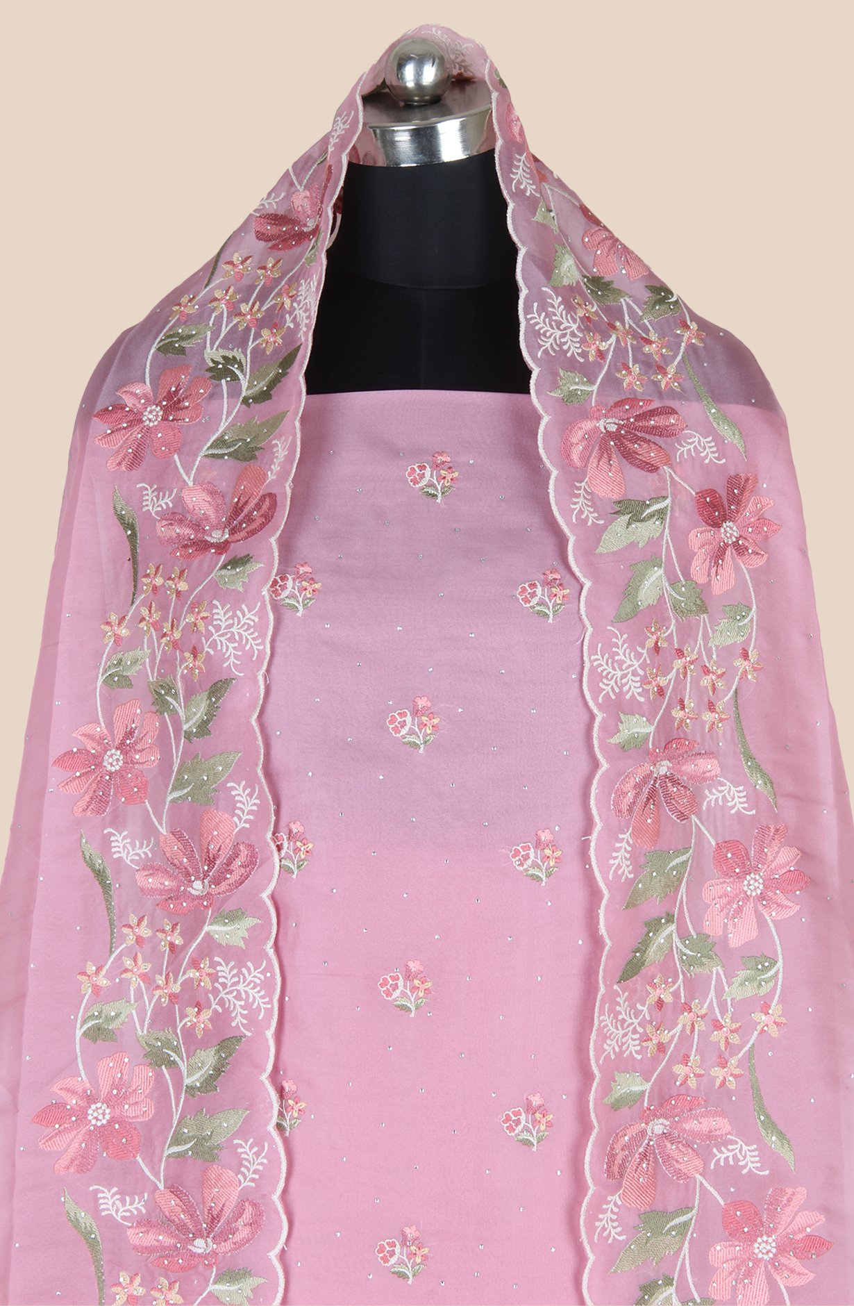 Pink Organza Partywear Embroidered Salwar Kameez with Trendy Dupatta - 838-1932A