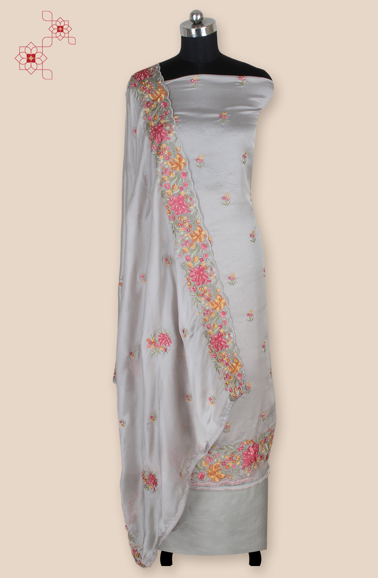 Grey Organza Partywear Embroidered Salwar Kameez with Trendy Dupatta - 838-1950A