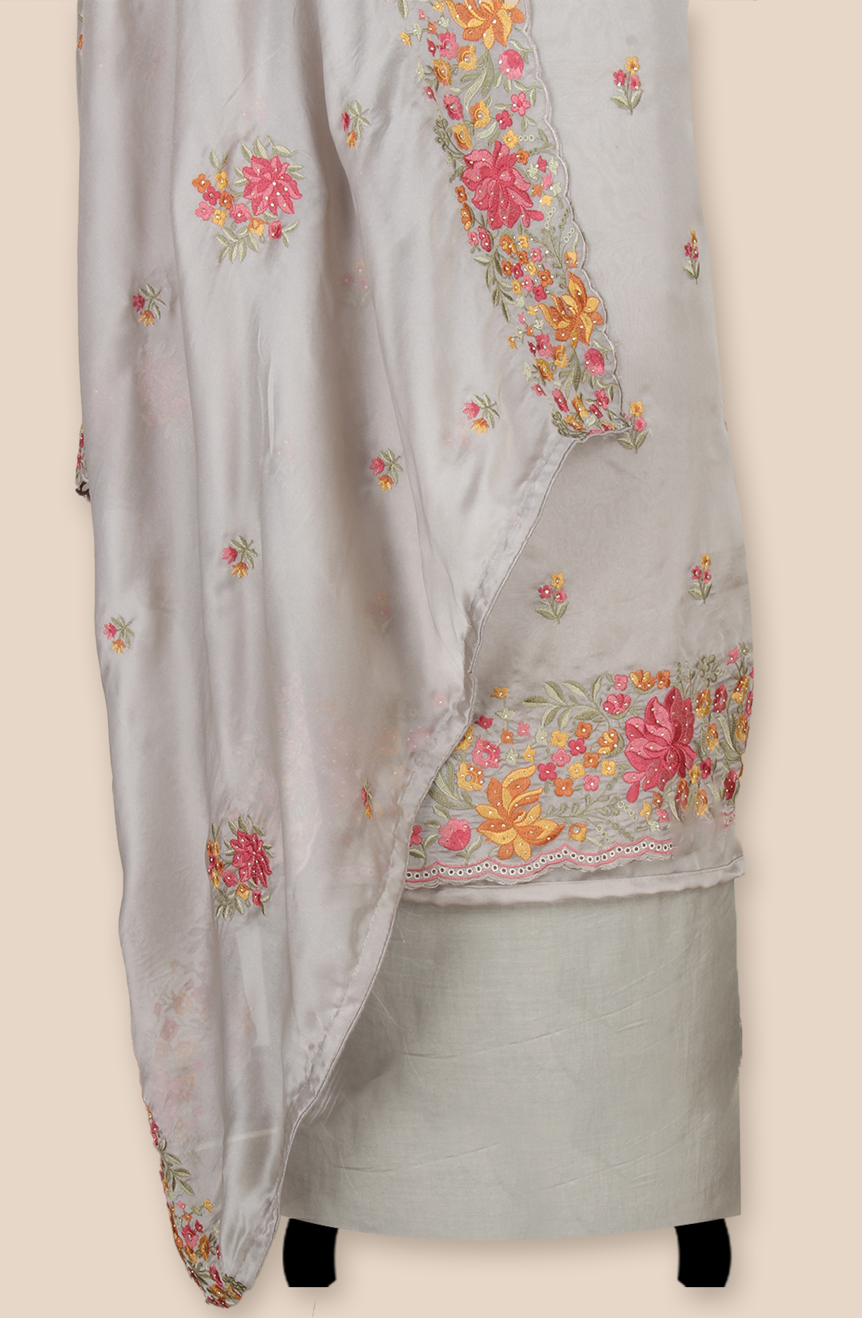 Grey Organza Partywear Embroidered Salwar Kameez with Trendy Dupatta - 838-1950A