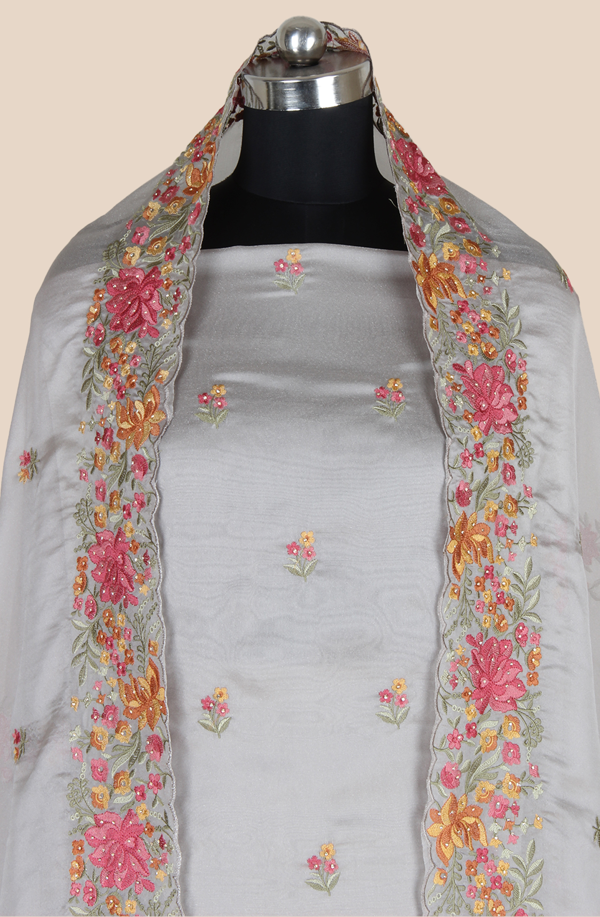 Grey Organza Partywear Embroidered Salwar Kameez with Trendy Dupatta - 838-1950A