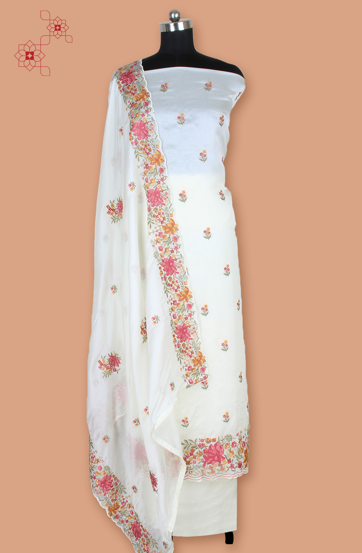 Cream Organza Partywear Embroidered Salwar Kameez with Trendy Dupatta - 838-1950C