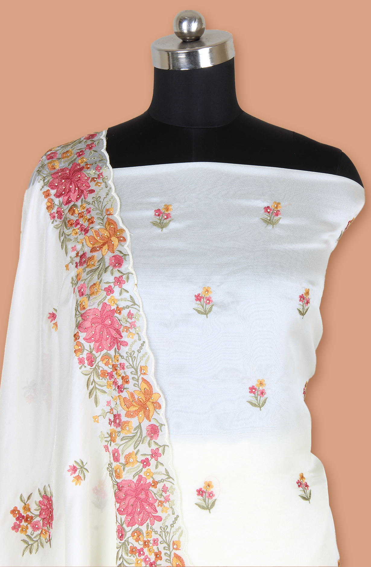 Cream Organza Partywear Embroidered Salwar Kameez with Trendy Dupatta - 838-1950C