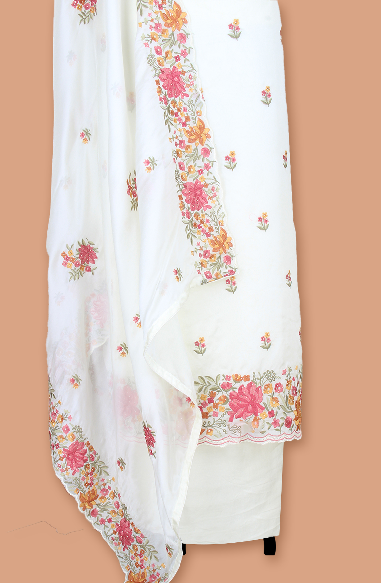Cream Organza Partywear Embroidered Salwar Kameez with Trendy Dupatta - 838-1950C