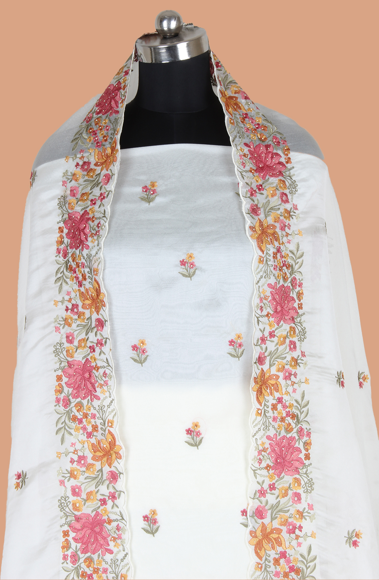 Cream Organza Partywear Embroidered Salwar Kameez with Trendy Dupatta - 838-1950C