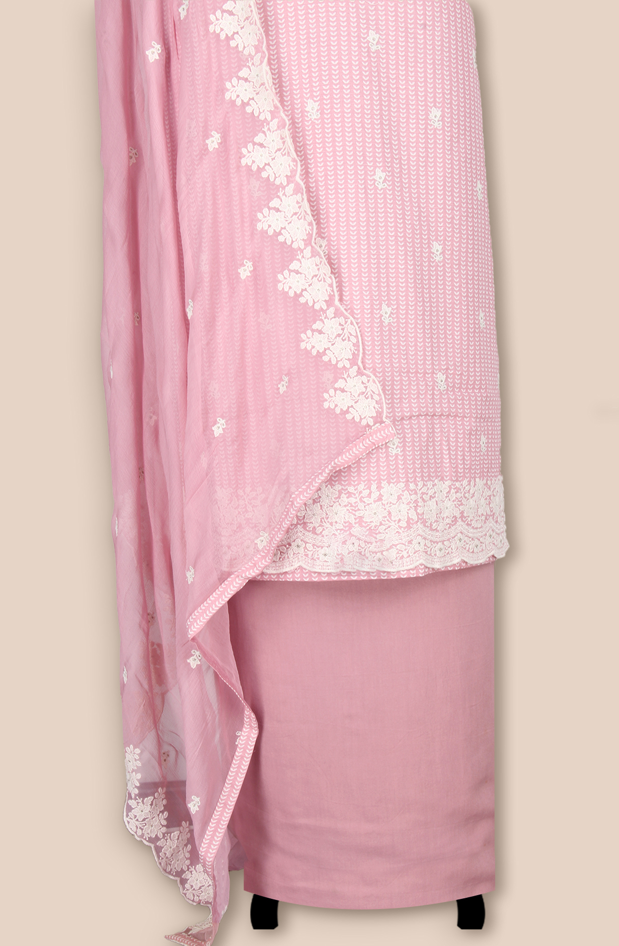 Pink Linen Printed Unstitched Suit with Chiffon Dupatta - 838-1961B