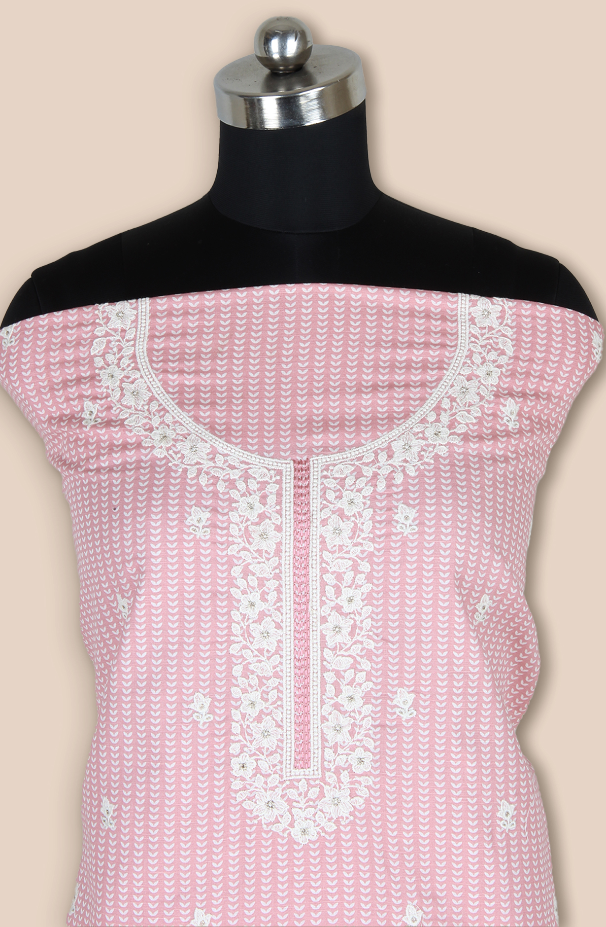 Pink Linen Printed Unstitched Suit with Chiffon Dupatta - 838-1961B