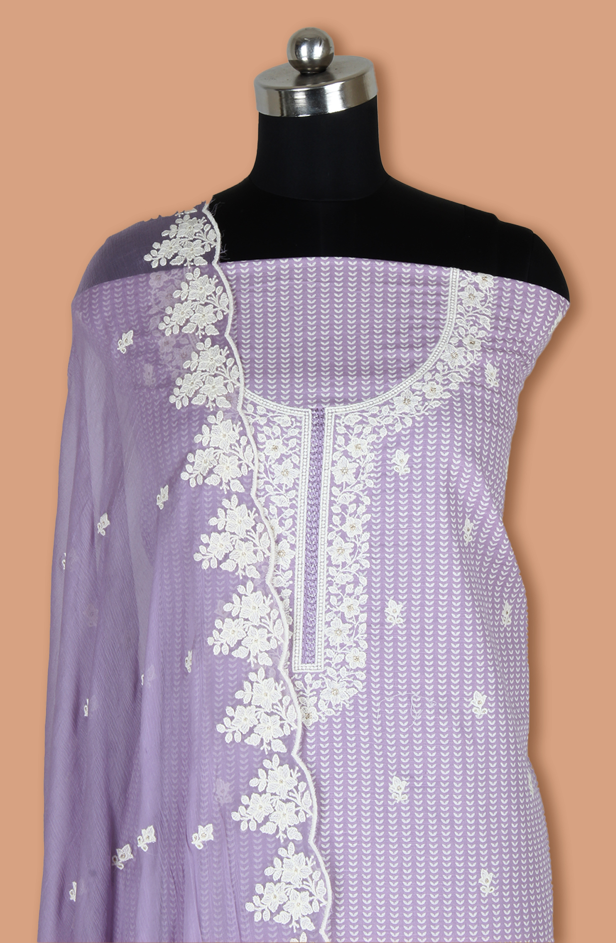 Purple Linen Printed Unstitched Suit with Chiffon Dupatta - 838-1961D