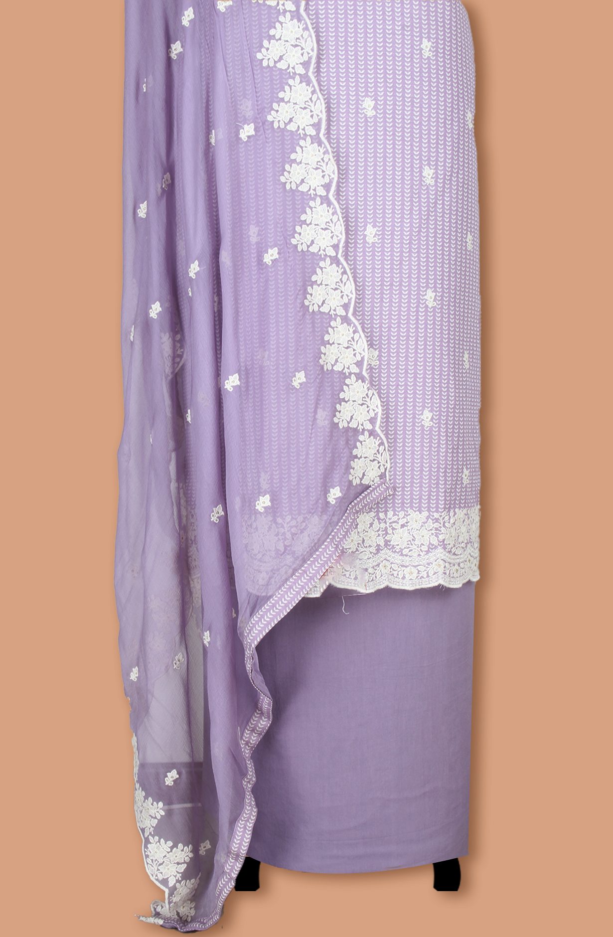 Purple Linen Printed Unstitched Suit with Chiffon Dupatta - 838-1961D
