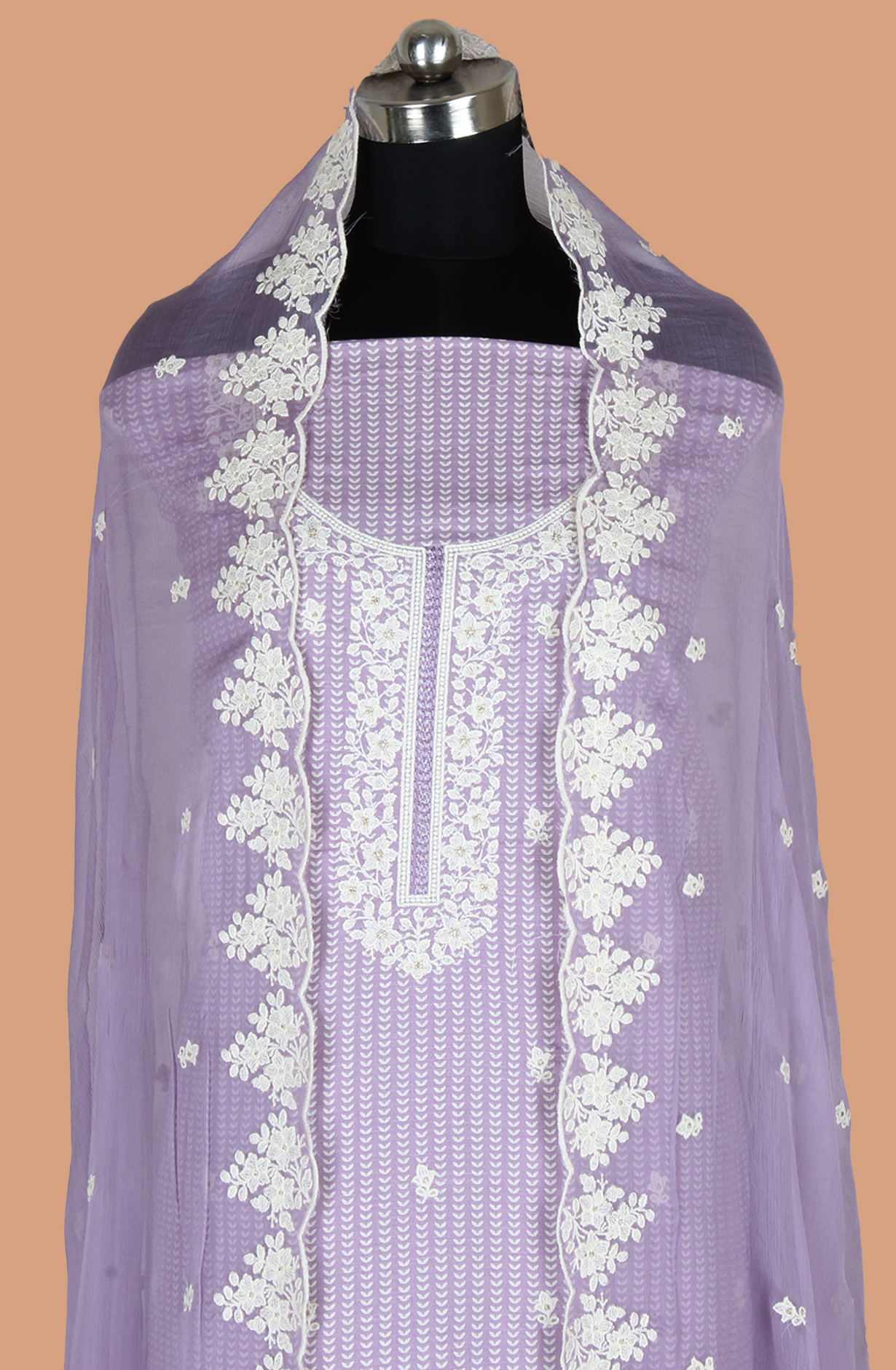 Purple Linen Printed Unstitched Suit with Chiffon Dupatta - 838-1961D
