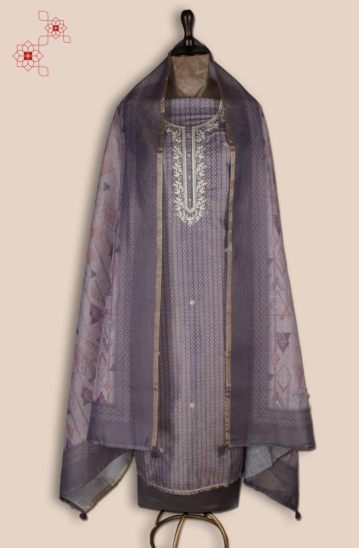 Mauve Tissue Unstitched Zari Work Salwar Kameez - 838-2156