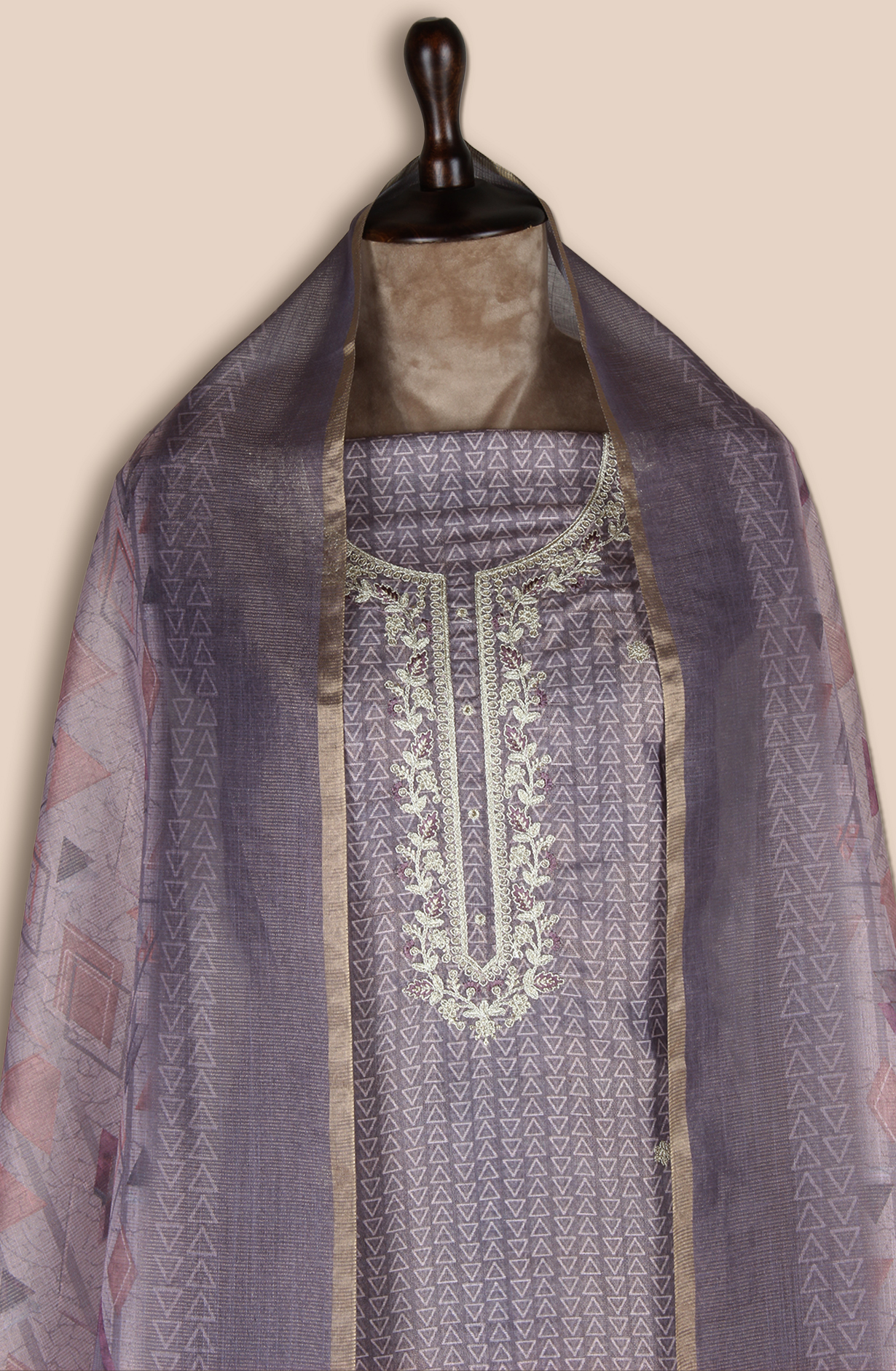 Mauve Tissue Unstitched Zari Work Salwar Kameez - 838-2156