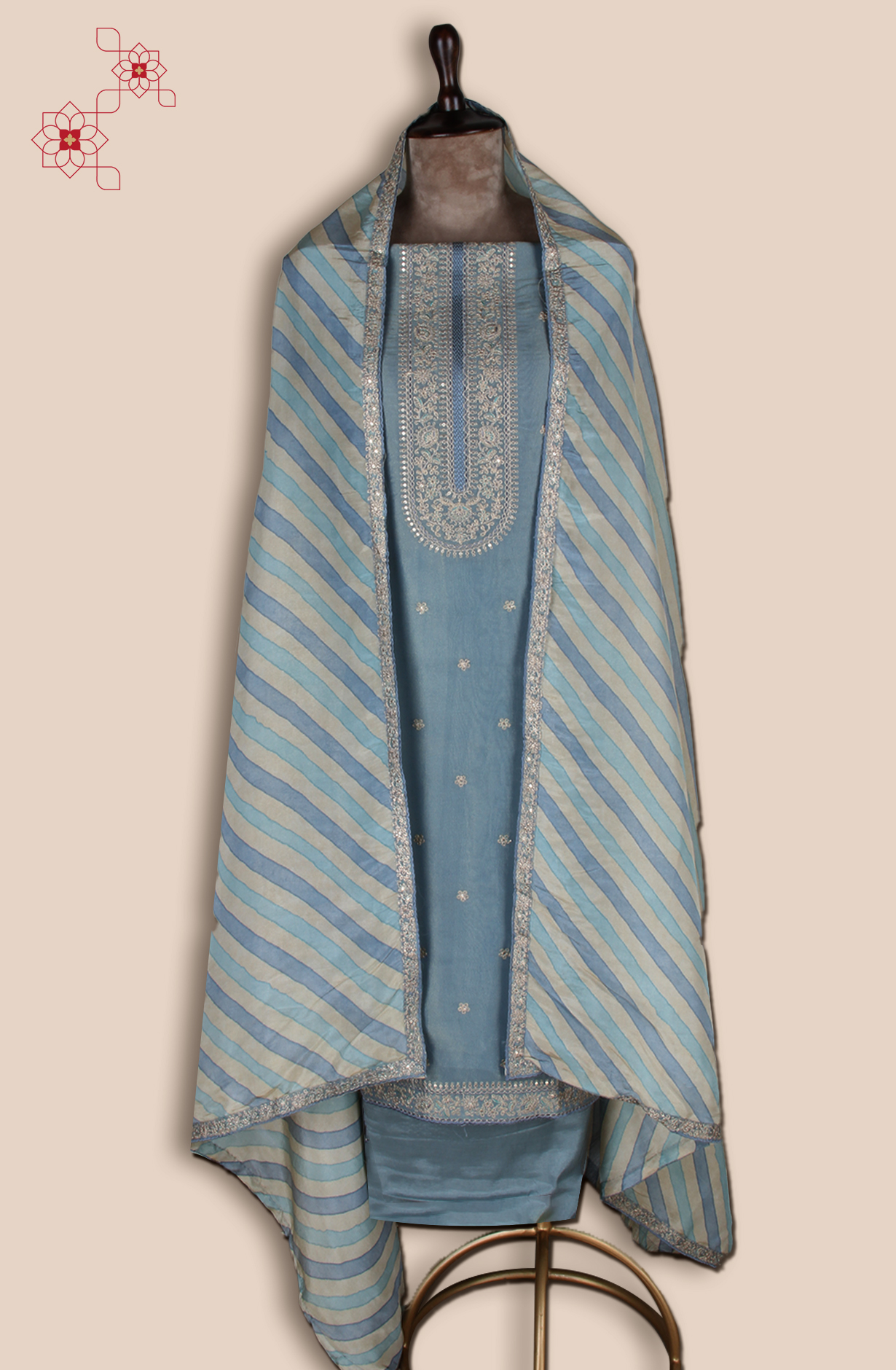 Pastel Green Tissue Silk Unstitched Salwar Suit - 838-2157A